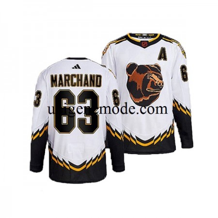 Herren Boston Bruins Eishockey Trikot Brad Marchand 63 Adidas 2022 Reverse Retro Weiß Authentic